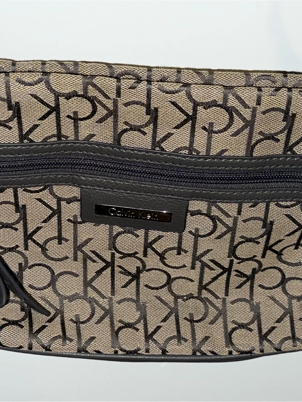 Calvin Klein Tan and Black Signature Monogram Crossbody Bag